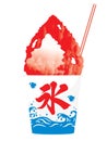 Illustration of the strawberry shaved ice in the cup.